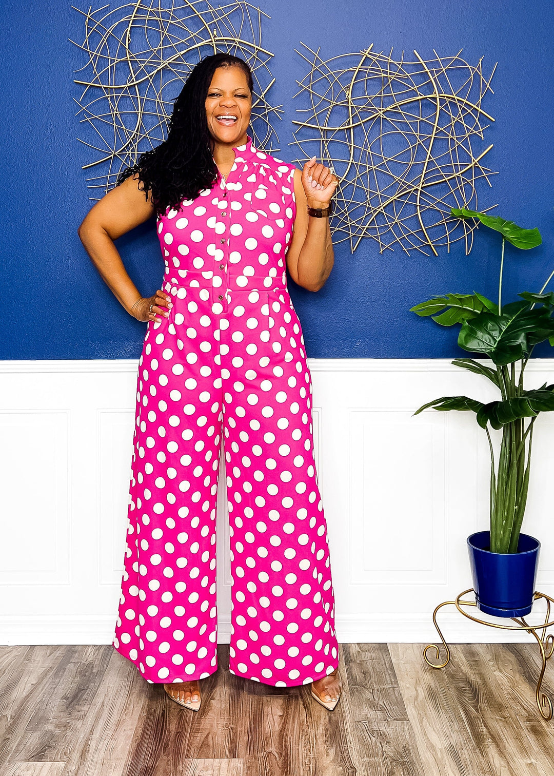 Polka Dot Party Jumpsuit- Pink Outfit Sets L 