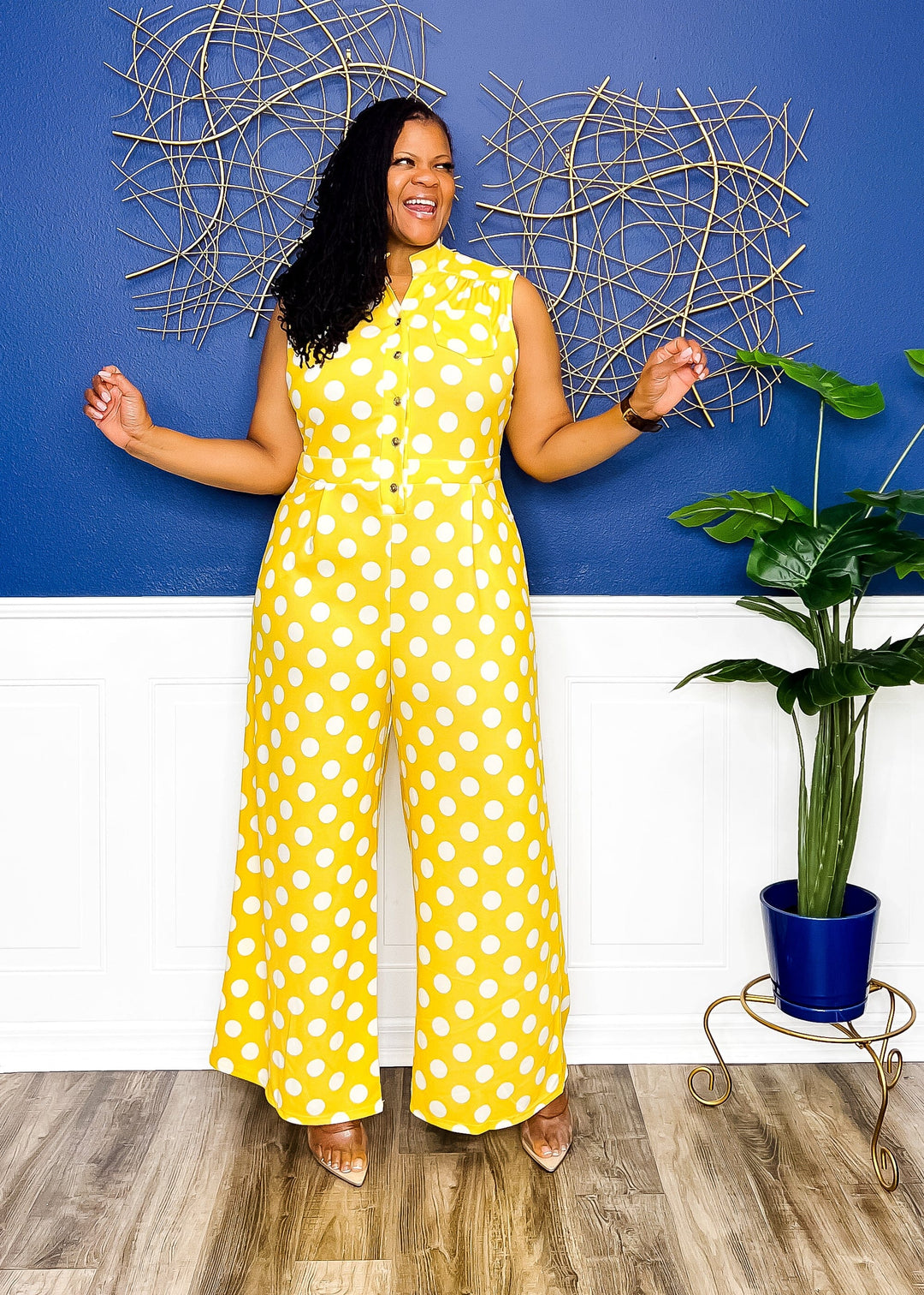 Polka Dot Party Jumpsuit- Yellow Outfit Sets L 