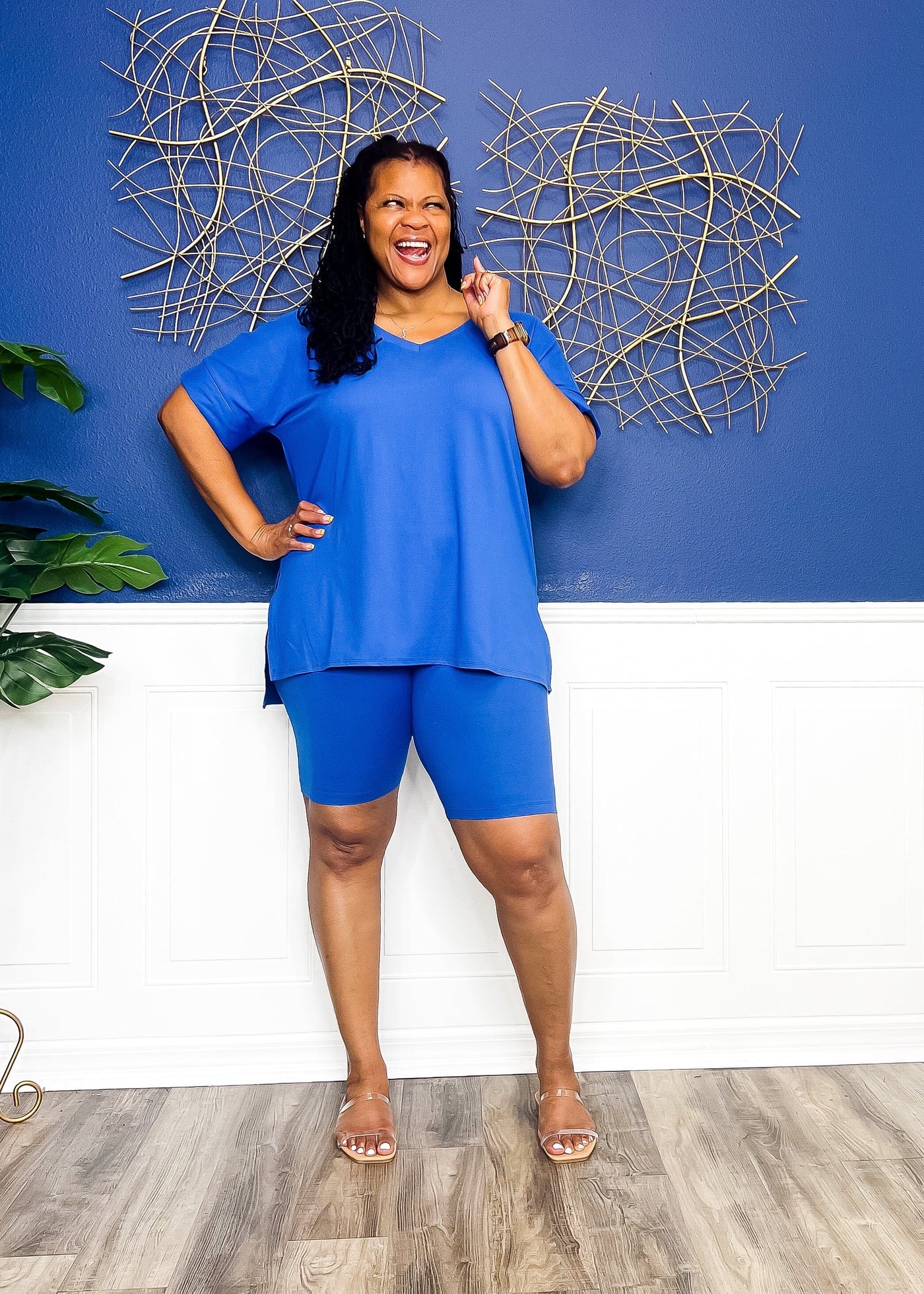 Casual Auntie Matching Short Set- Classic Blue Outfit Sets 