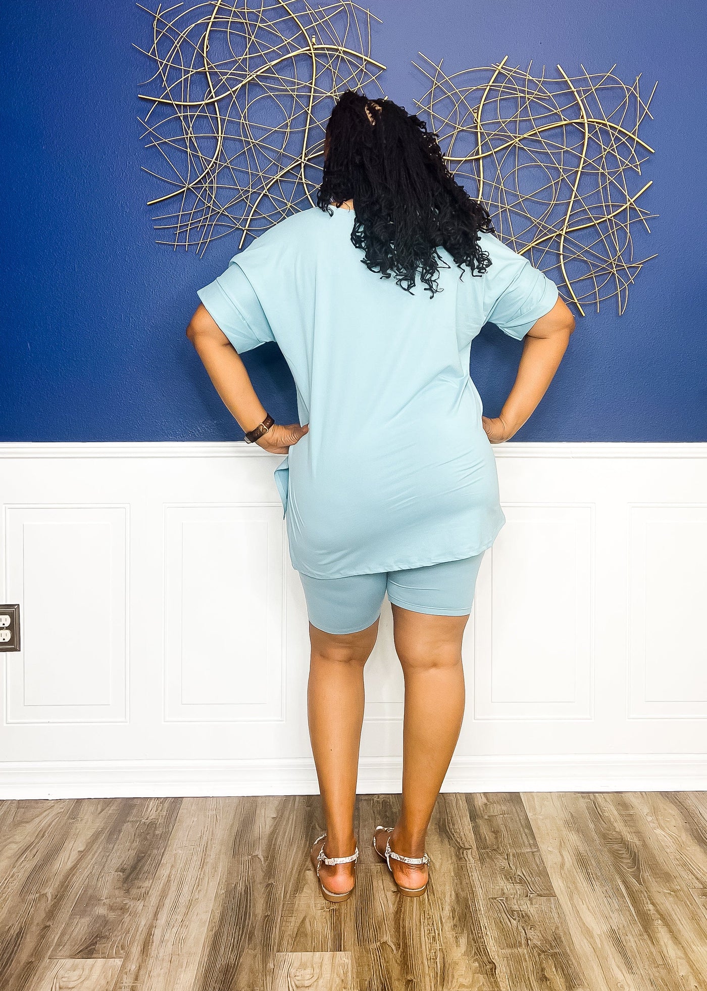 Casual Auntie Matching Short Set- Dusty Teal Outfit Sets 