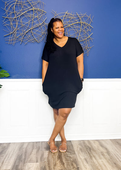 Casual Auntie T-Shirt Dress- Black Outfit Sets 