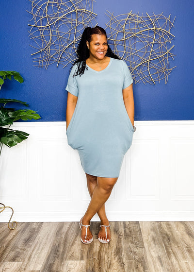 Casual Auntie T-Shirt Dress- Blue Grey Outfit Sets S 
