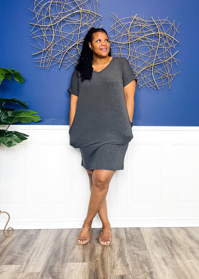 Casual Auntie T-Shirt Dress- Charcoal Outfit Sets 1X 
