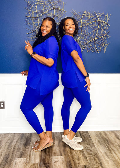 Casual Auntie Two Piece Microfiber Matching Pant Set- Bright Blue Outfit Sets 