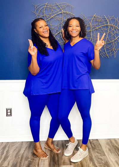 Casual Auntie Two Piece Microfiber Matching Pant Set- Bright Blue Outfit Sets 