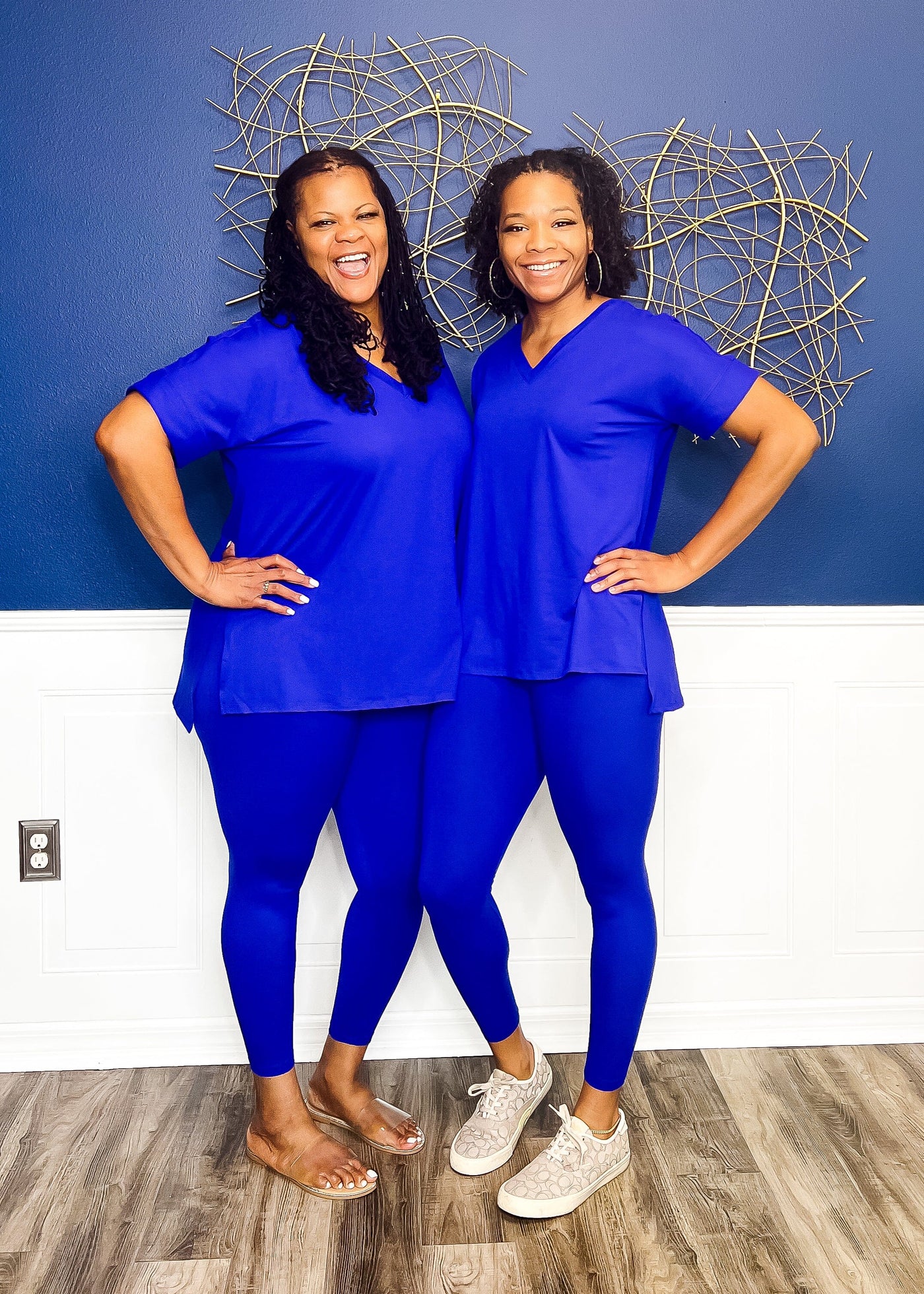 Casual Auntie Two Piece Microfiber Matching Pant Set- Bright Blue Outfit Sets S 