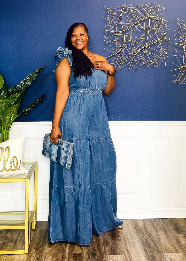Corsage Candy Denim Jumpsuit Outfit Sets 1X 