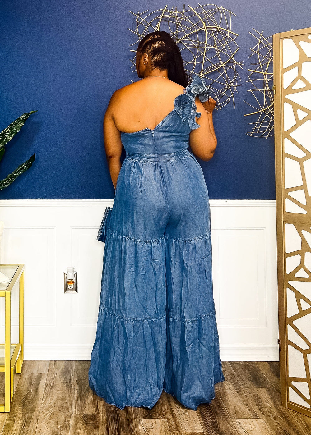 Corsage Candy Denim Jumpsuit Outfit Sets 