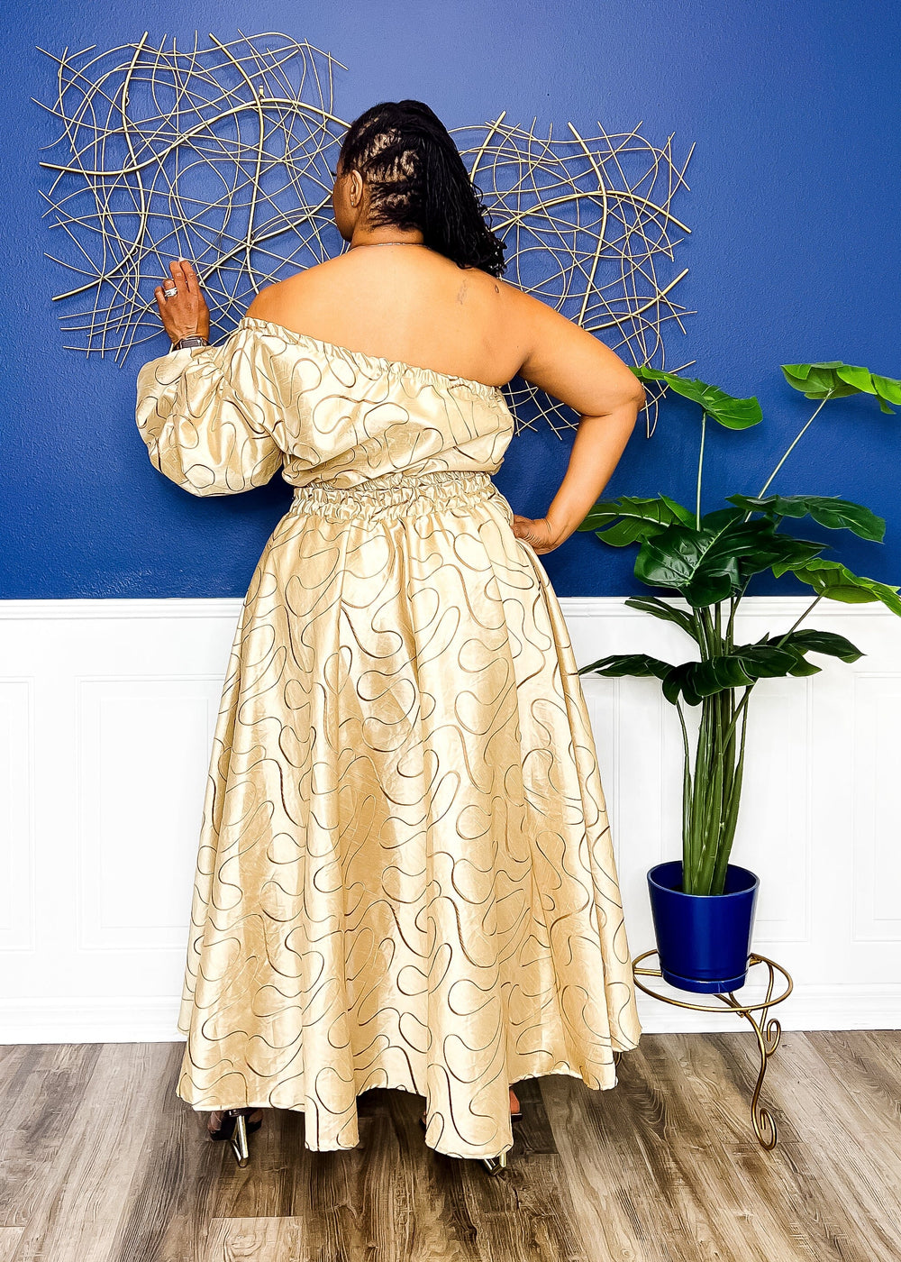 Golden Goddess Cut Out Dress Outfit Sets 