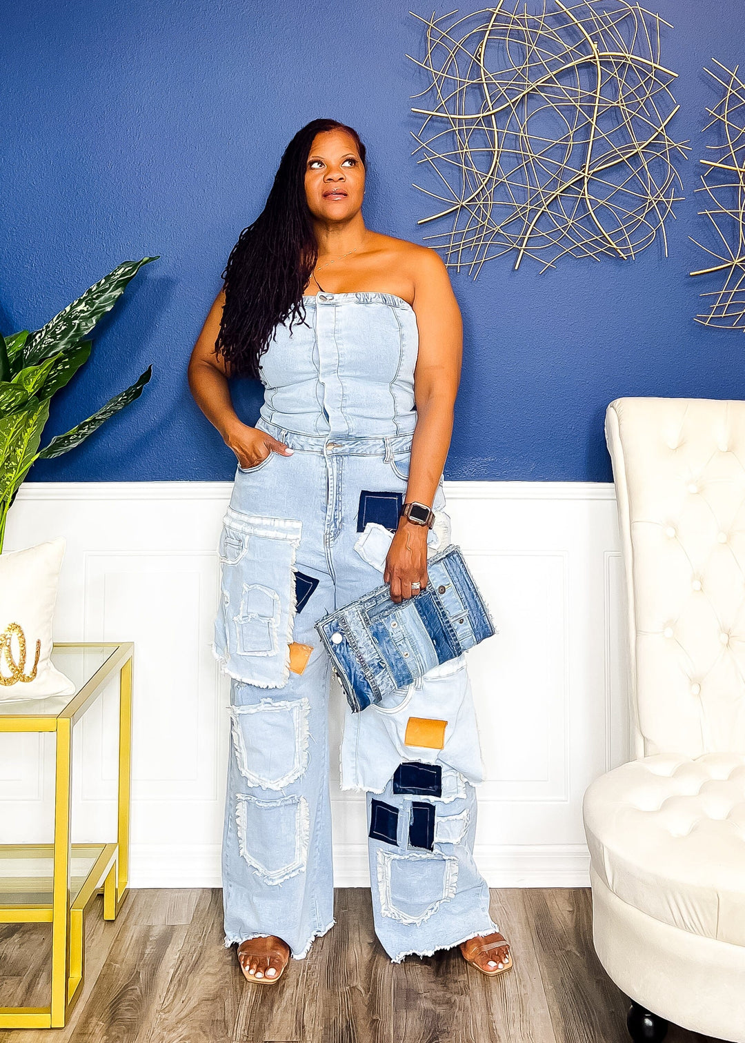 Patchwork Princess Denim Jumpsuit Jumpsuits 1X 