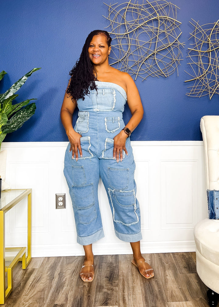 Pocket Princess Denim Jumpsuit Outfit Sets L 