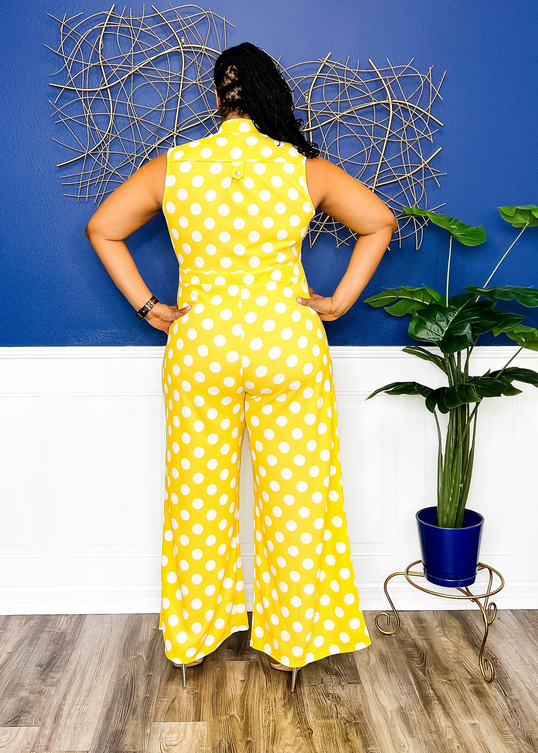 Polka Dot Party Jumpsuit- Yellow Outfit Sets 
