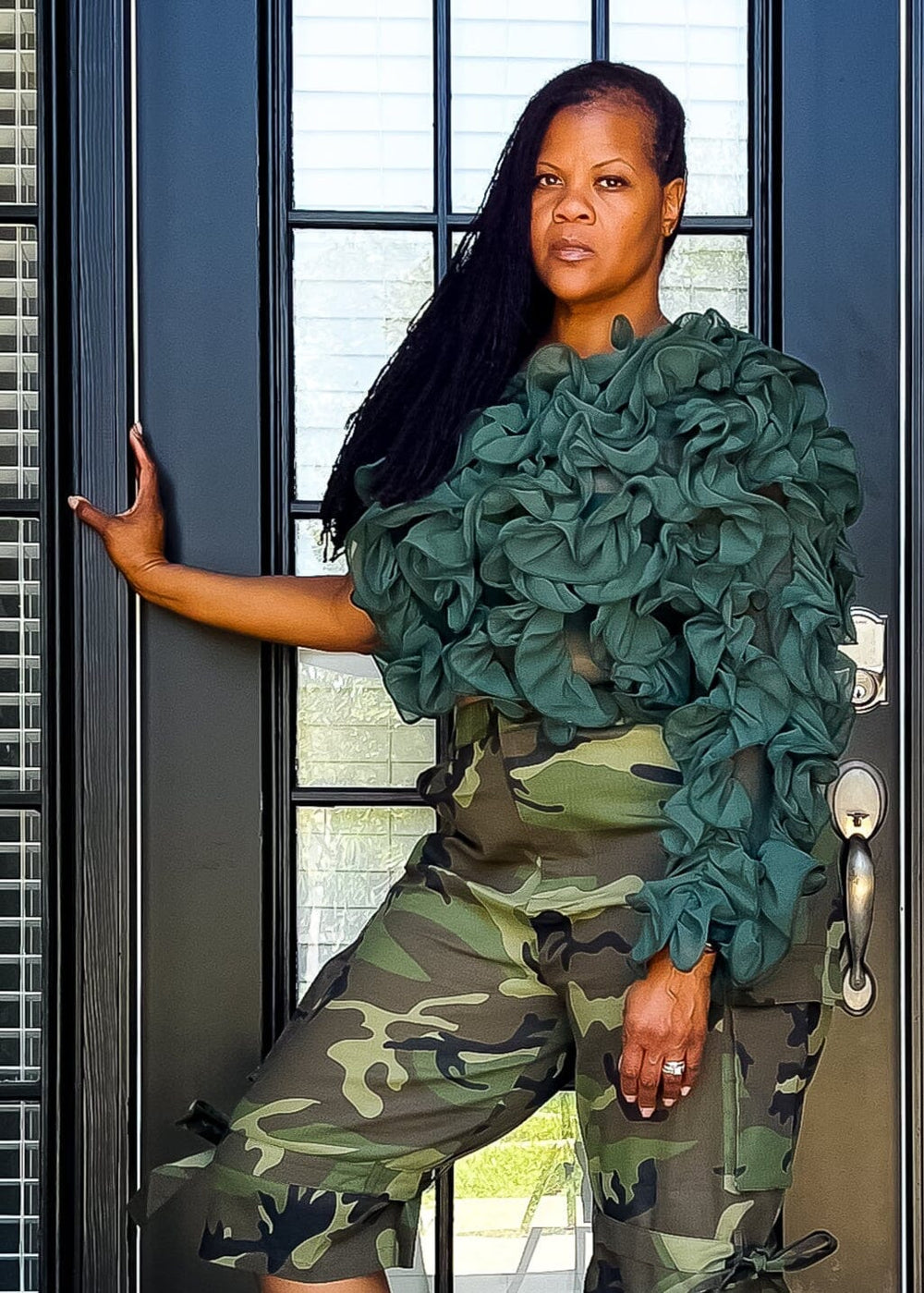 Ruffles and Roses Crop Top- Dark Green Outfit Sets 