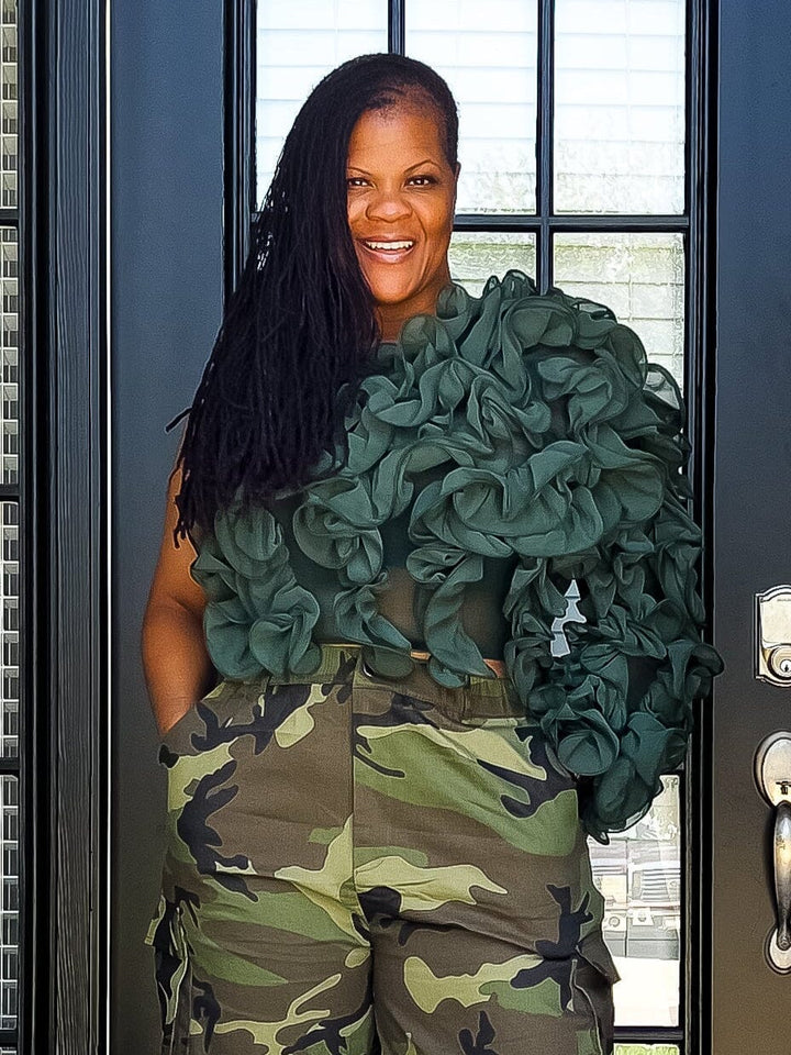 Ruffles and Roses Crop Top- Dark Green Outfit Sets 1X 