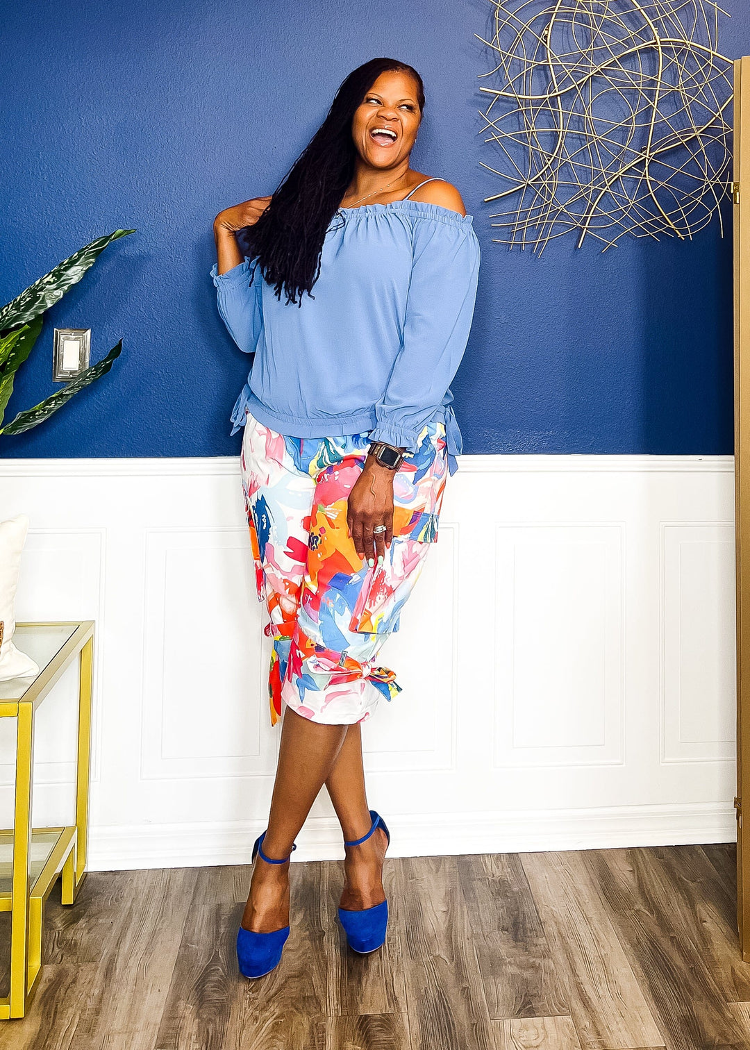 Sheer Perfection Off the Shoulder Top - Light Blue Bottoms 1X 