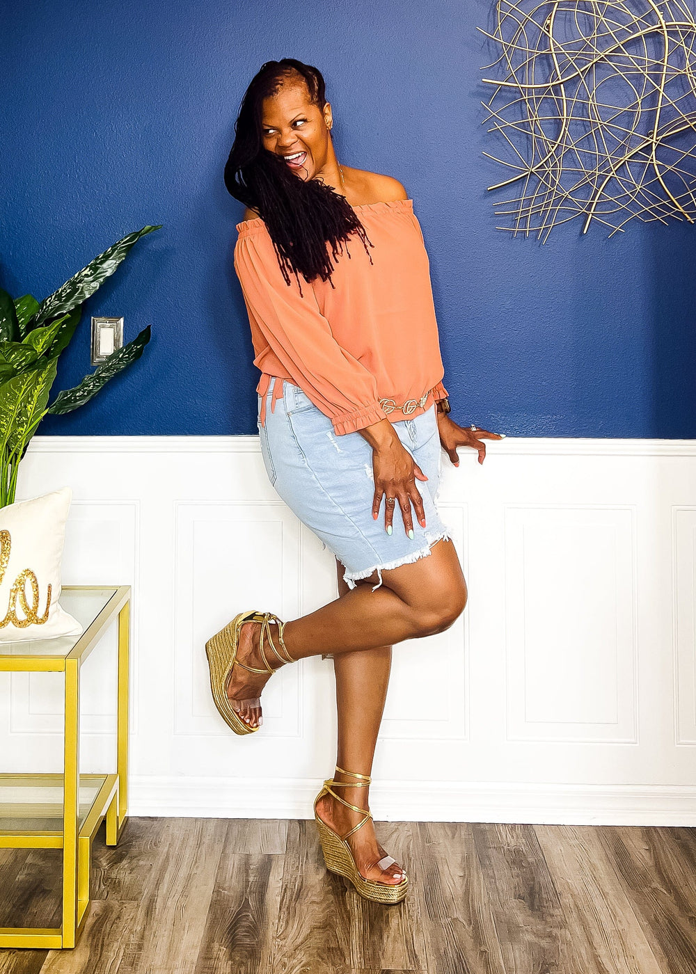 Sheer Perfection Off the Shoulder Top - Terra Cotta Bottoms 