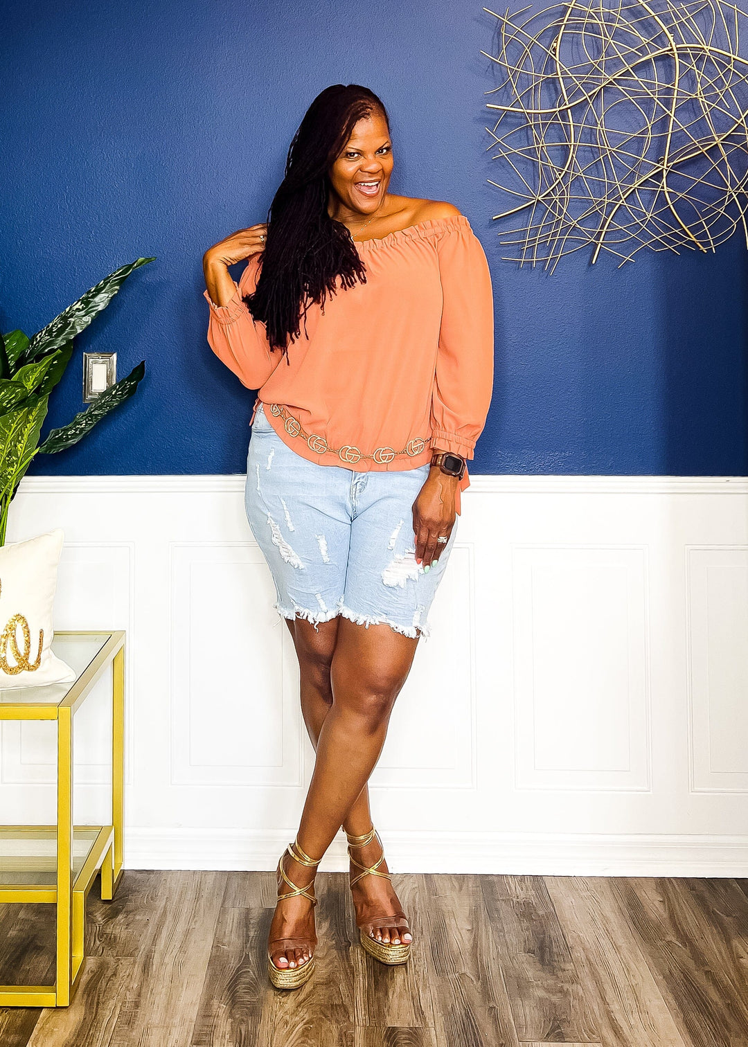 Sheer Perfection Off the Shoulder Top - Terra Cotta Bottoms 