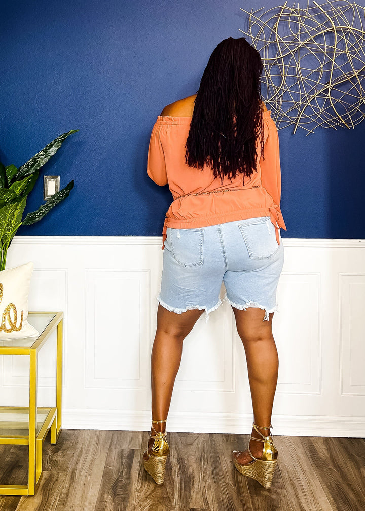 Sheer Perfection Off the Shoulder Top - Terra Cotta Bottoms 