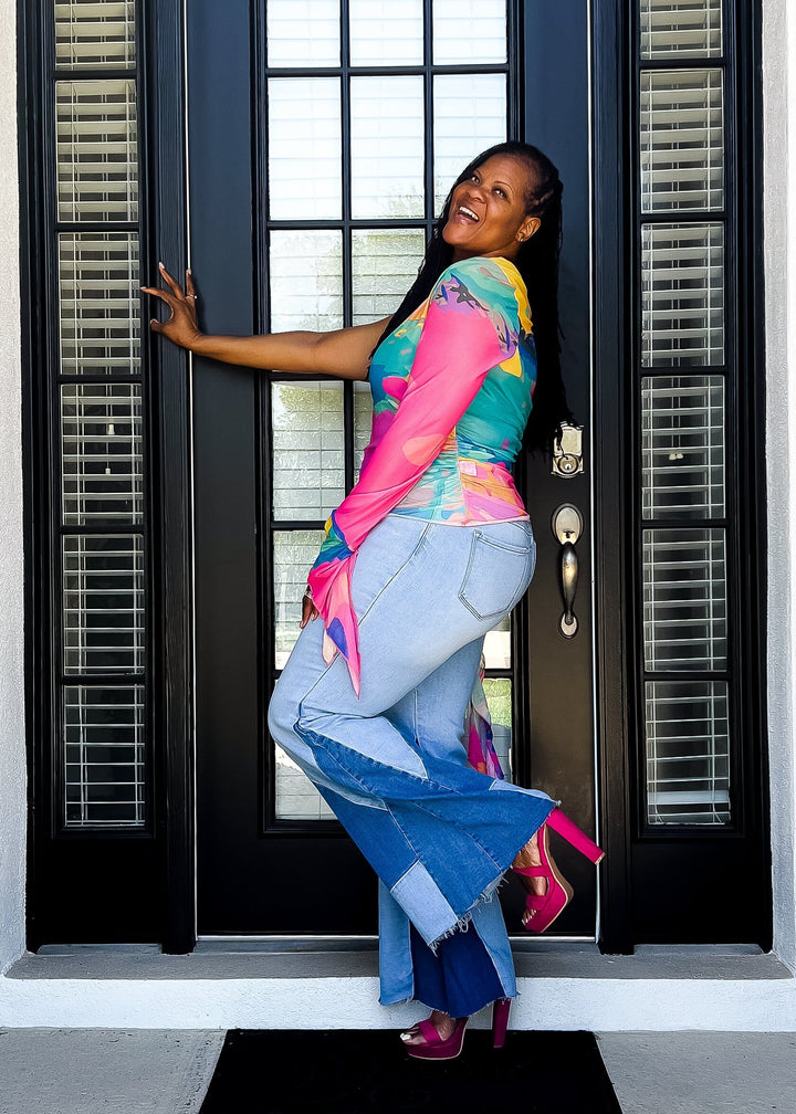 Shoulder Teaser Top- Graffiti Pink Shirts & Tops 