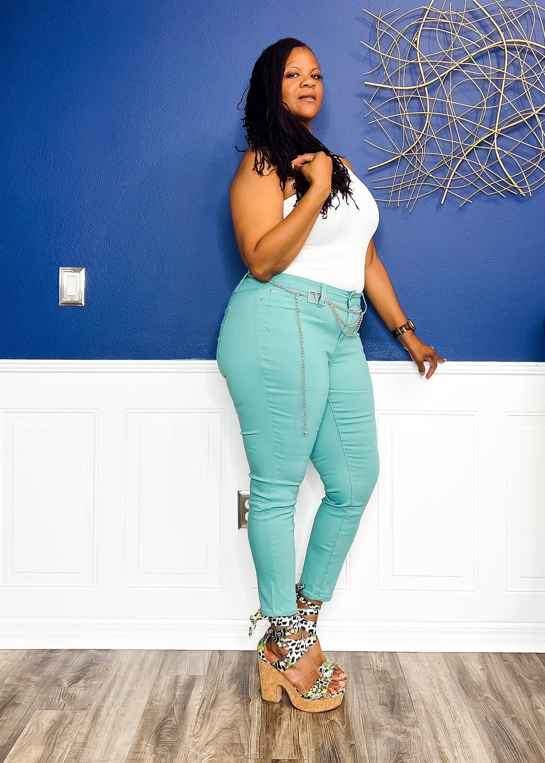Stretch Me Out Skinny Jeans- Sea Green Pants 