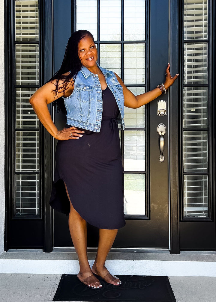 Vacation Bae Drawstring Dress- Black 