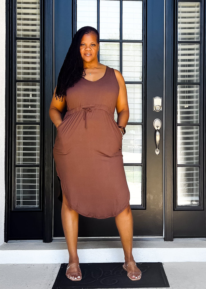 Vacation Bae Drawstring Dress- Coffee Outfit Sets S 