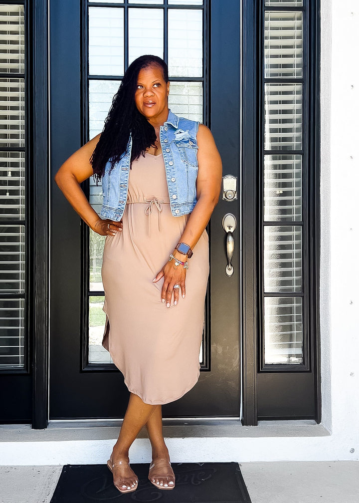 Vacation Bae Drawstring Dress- Taupe Outfit Sets 