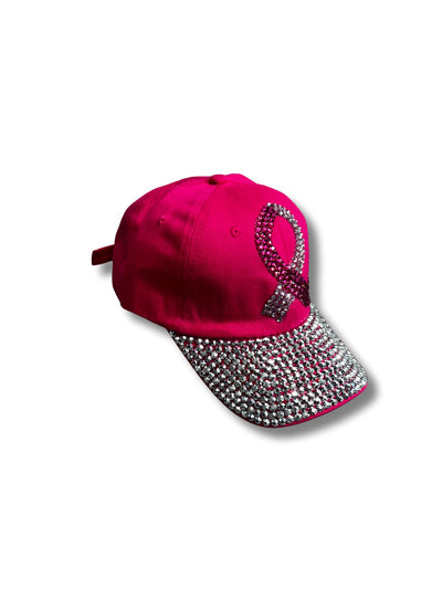 Breast Cancer Awareness Pink Ribbon Rhinestone Cap- Dark Pink Socks 
