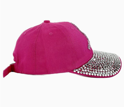 Breast Cancer Awareness Pink Ribbon Rhinestone Cap- Dark Pink Socks 