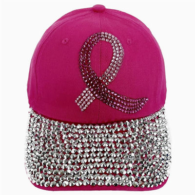 Breast Cancer Awareness Pink Ribbon Rhinestone Cap- Dark Pink Socks One Size 