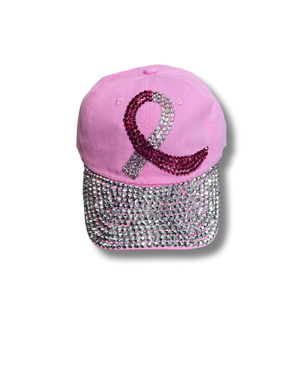 Breast Cancer Awareness Pink Ribbon Rhinestone Cap- Light Pink Socks 