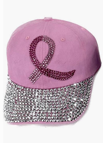 Breast Cancer Awareness Pink Ribbon Rhinestone Cap- Light Pink Socks 