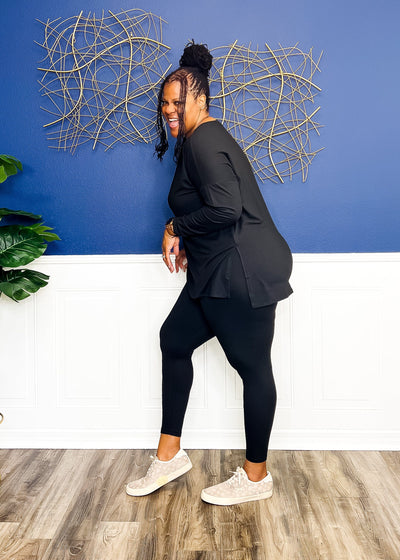 Casual Auntie Long Two Piece Microfiber Matching Pant Set- Black Outfit Sets 