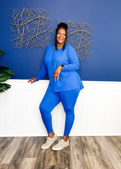 Casual Auntie Long Two Piece Microfiber Matching Pant Set- Ocean Blue Outfit Sets 