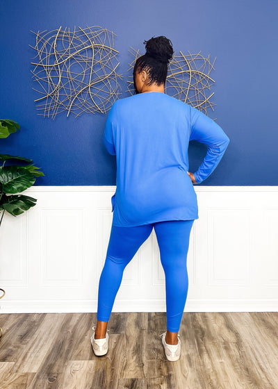 Casual Auntie Long Two Piece Microfiber Matching Pant Set- Ocean Blue Outfit Sets 
