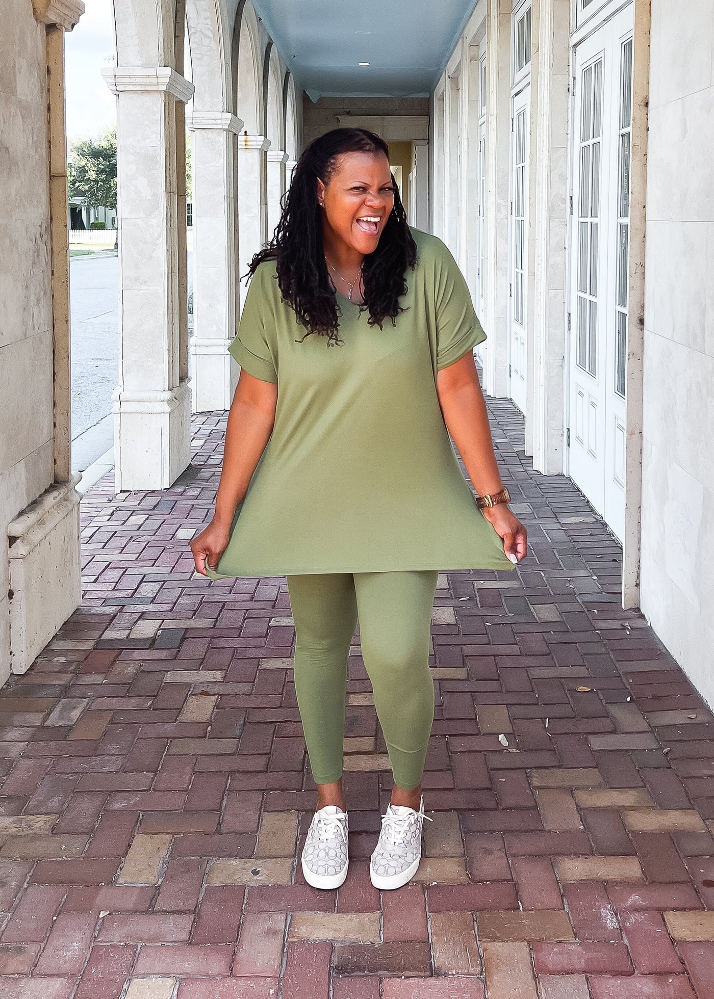 Casual Auntie Two Piece Microfiber Matching Pant Set- Ash Olive Outfit Sets 