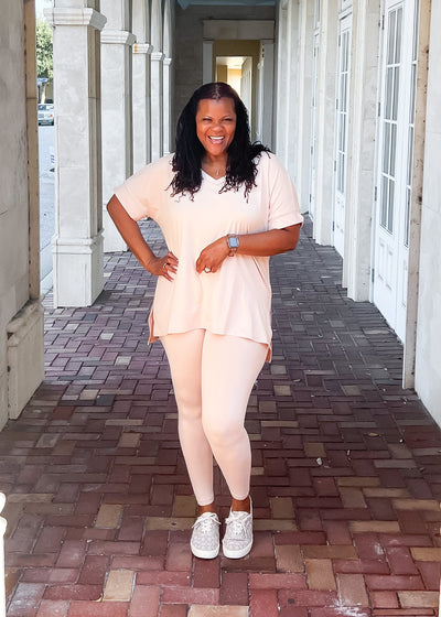 Casual Auntie Two Piece Microfiber Matching Pant Set- Dusty Blush Outfit Sets 1X 