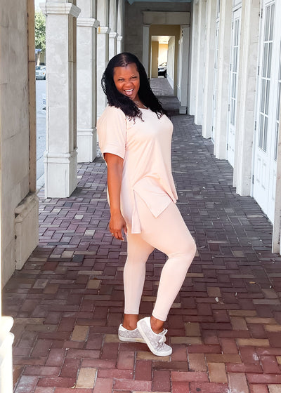 Casual Auntie Two Piece Microfiber Matching Pant Set- Dusty Blush Outfit Sets 