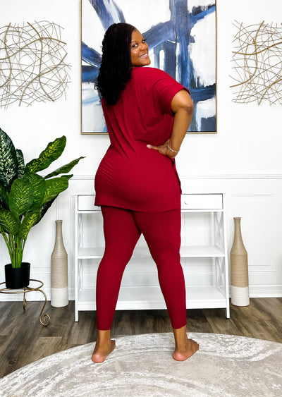 Casual Auntie Two Piece Microfiber Matching Pant Set- Maroon Outfit Sets 