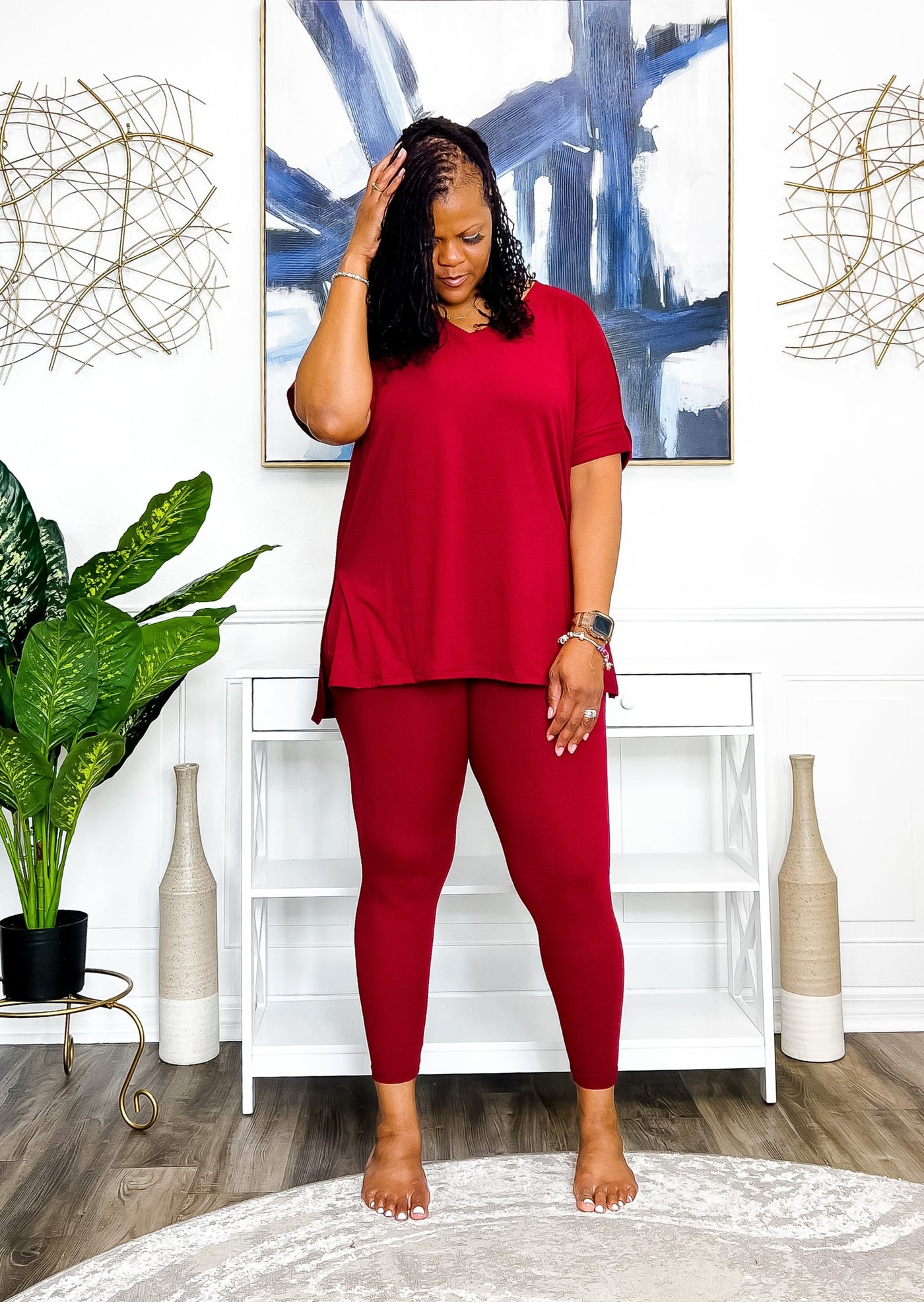 Casual Auntie Two Piece Microfiber Matching Pant Set- Maroon Outfit Sets S 
