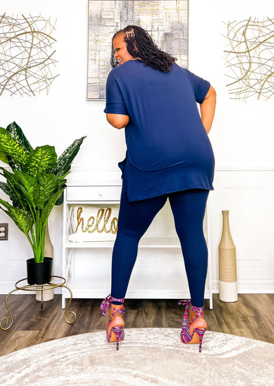 Casual Auntie Two Piece Microfiber Matching Pant Set- Navy Outfit Sets 