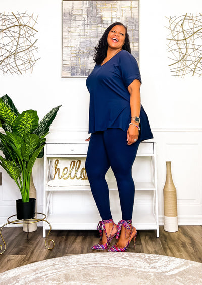 Casual Auntie Two Piece Microfiber Matching Pant Set- Navy Outfit Sets 