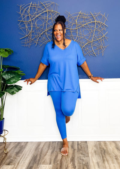 Casual Auntie Two Piece Microfiber Matching Pant Set- Ocean Blue Outfit Sets 