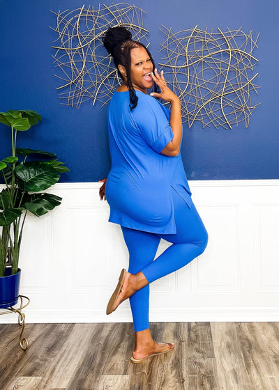 Casual Auntie Two Piece Microfiber Matching Pant Set- Ocean Blue Outfit Sets 