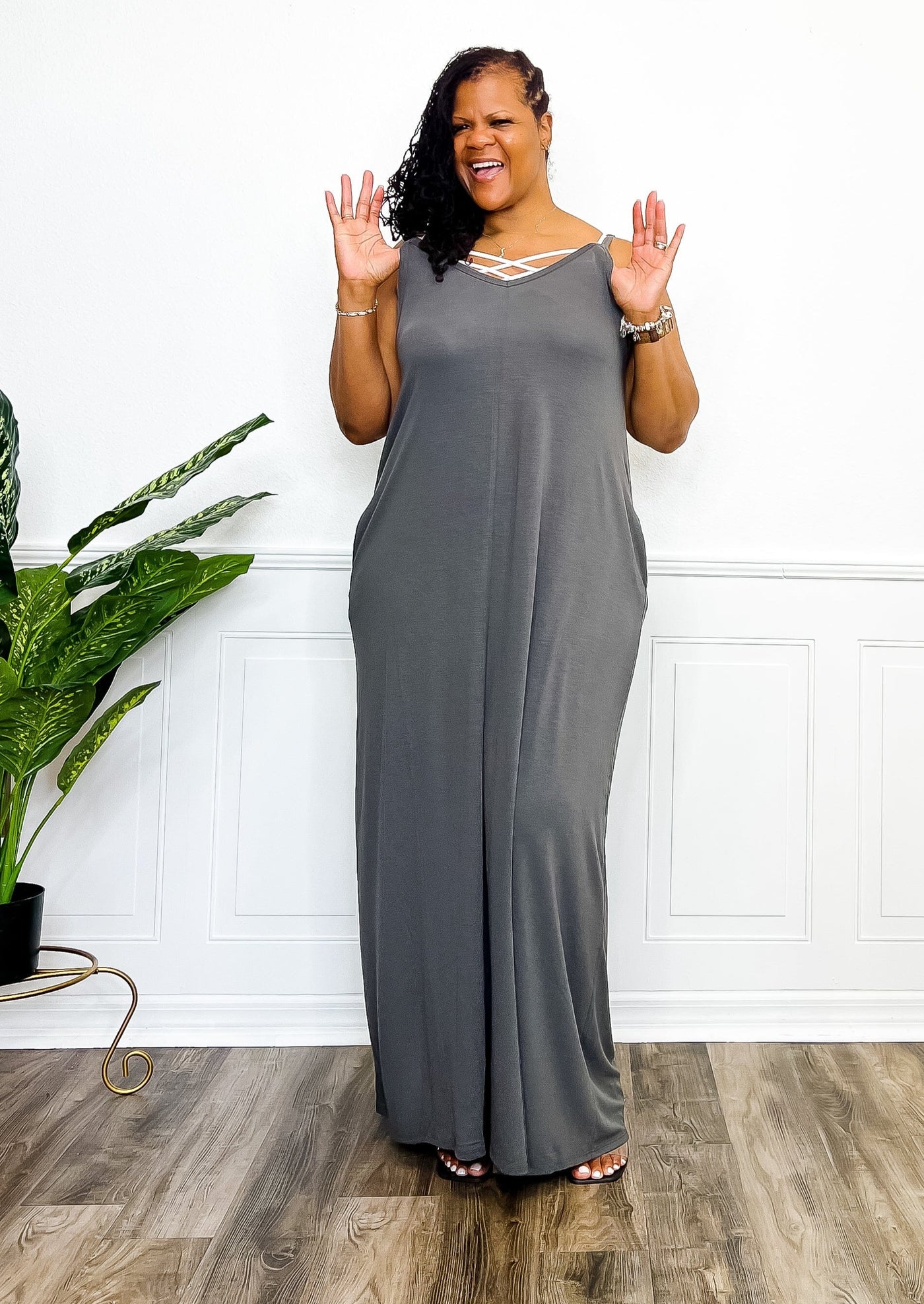 Cozy Comfort Cami Maxi Dress With Pockets- Ash Grey Dresses 