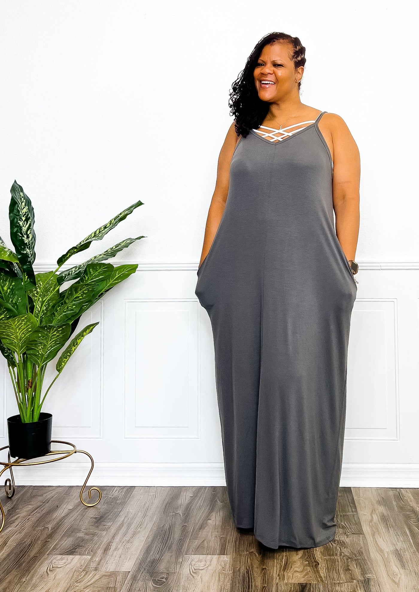 Cozy Comfort Cami Maxi Dress With Pockets- Ash Grey Dresses 