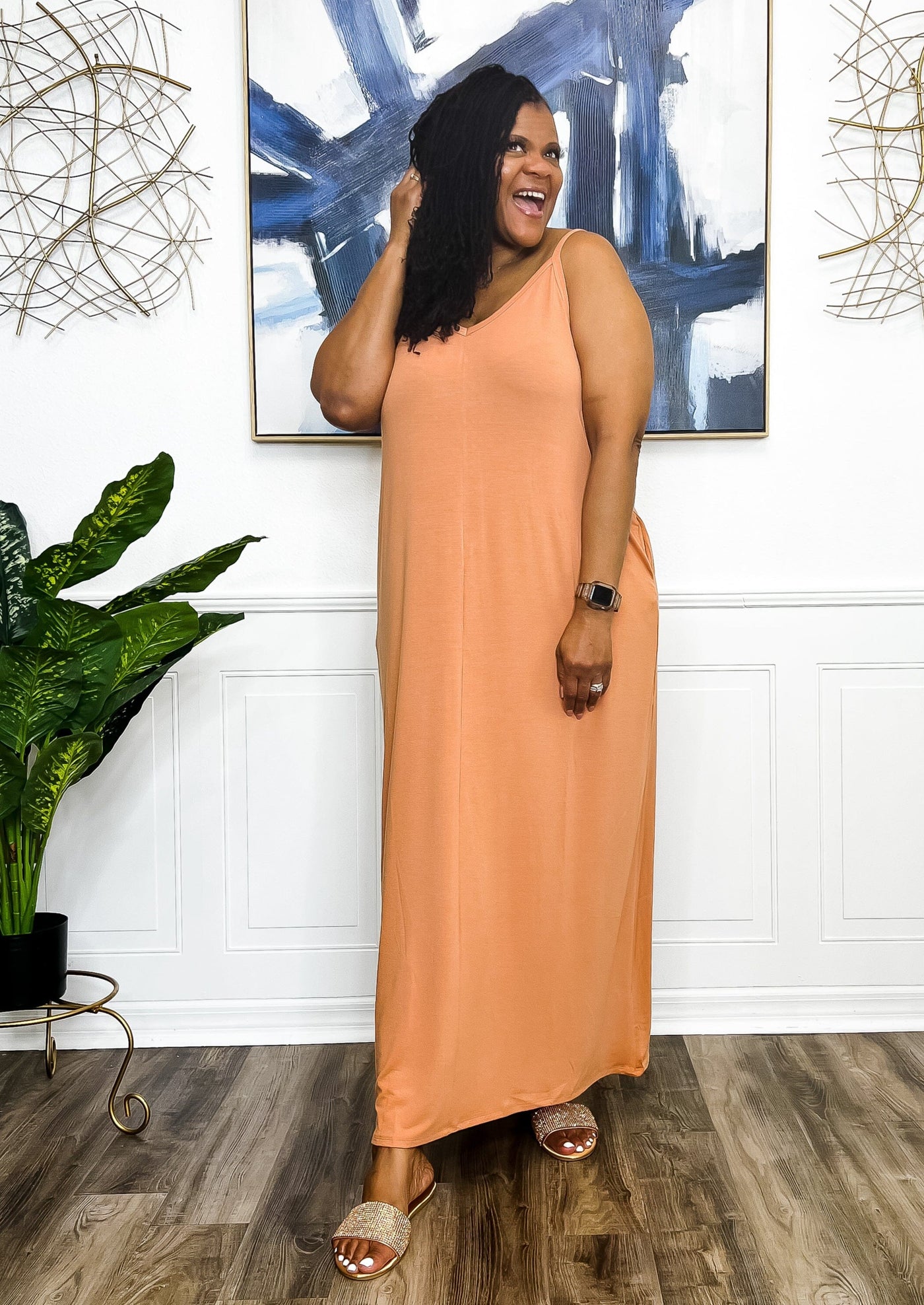 Cozy Comfort Cami Maxi Dress With Pockets- Butter Dresses 