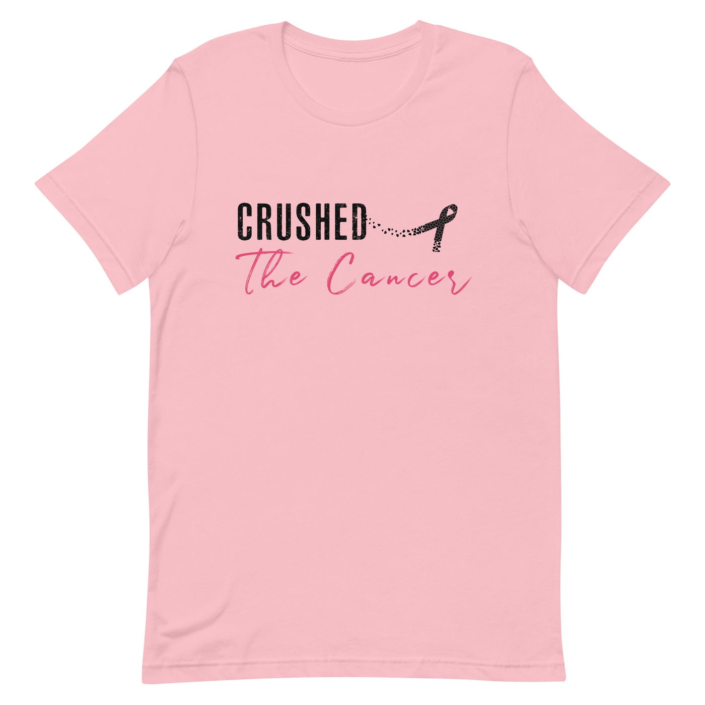 CRUSHED THE CANCER WOMEN'S T-SHIRT- BLACK AND PINK FONT Pink S 