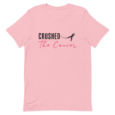 CRUSHED THE CANCER WOMEN'S T-SHIRT- BLACK AND PINK FONT Pink S 