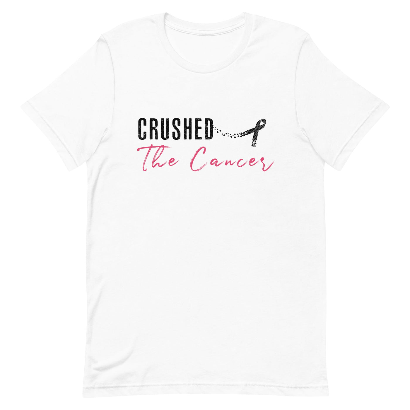 CRUSHED THE CANCER WOMEN'S T-SHIRT- BLACK AND PINK FONT White S 